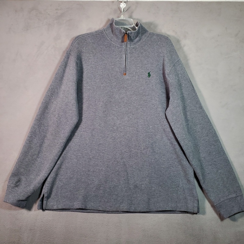 Polo Ralph Lauren Sweater Mens XL Gray 1/4 Zip Pullover Pony Long Sleeve Preppy